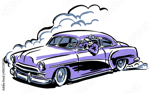 Road drift legend. Classic custom car graphic for t-shirt print, sticker, poster and apparel. Vintage motor racing club design.