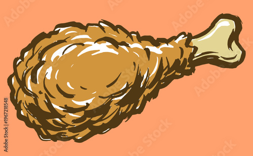 Crispy golden drumstick. Food club artwork for t-shirt print, poster, sticker, and other uses. Savory fried chicken, vector illustration.
