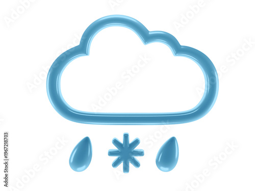 Canvastavla Modern blue 3D weather icon of a cloud with raindrops and a snowflake