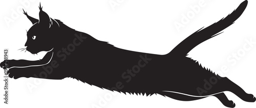 Black silhouette of a cat in mid leap jumping running
