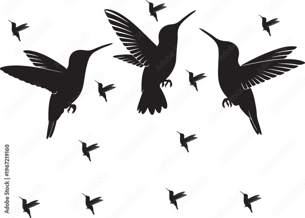 Fototapeta premium Silhouette of hummingbirds in flight a dynamic avian scene