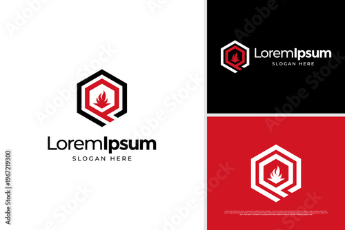 Abstract Initial P or Q logo with house fire pit logo design template