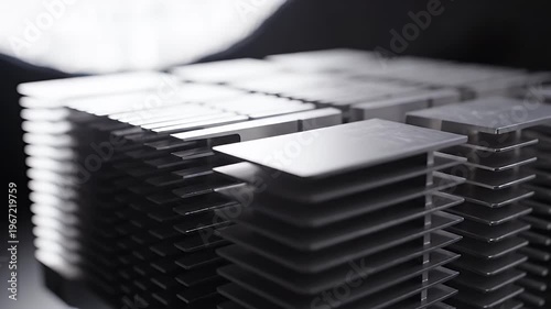 Matte Stacked Metal Fins Abstract Industrial Closeup