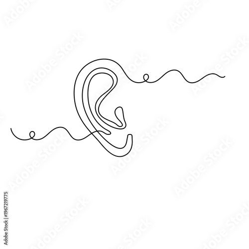 Human ear outline with wavy line on white background
