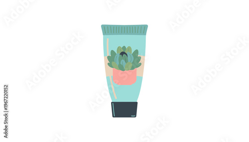 A tube of cream with a succulent plant illustration on it