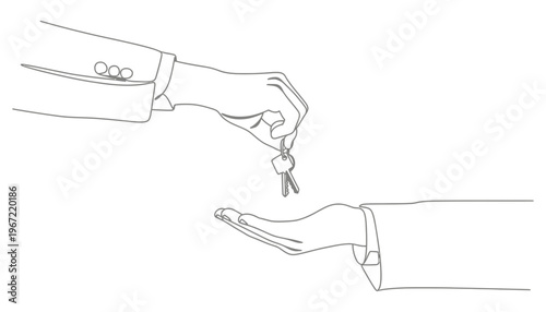 A hand giving keys to another hand in a simple line drawing