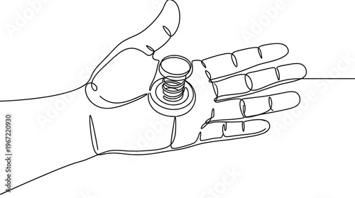 Minimalist continuous line art illustrating a human hand gently holding a sensory relief device, symbolizing focus, mindfulness, and soothing stress release