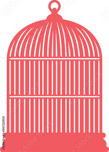 Elegant red birdcage vector illustration, decorative vintage bird cage design, classic pet enclosure graphic resource, ornamental aviary icon for home decor and animal themes