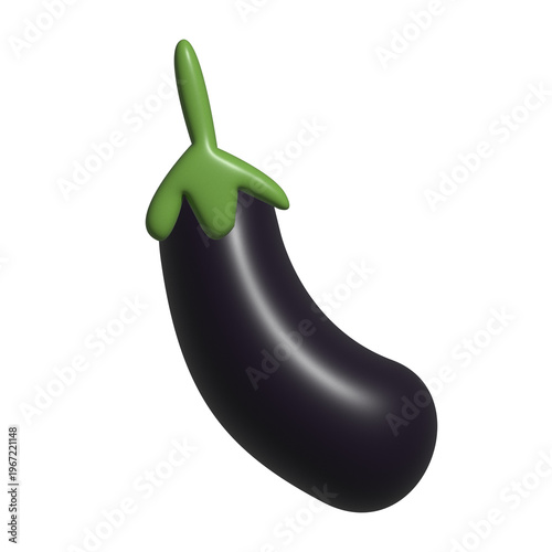 3D rendered eggplant with green stem isolated on transparent background
