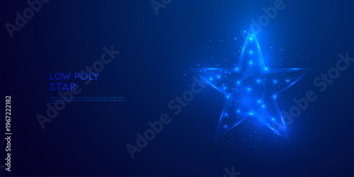 Abstract glowing star with blue particles, rating review concept and futuristic digital quality evaluation background