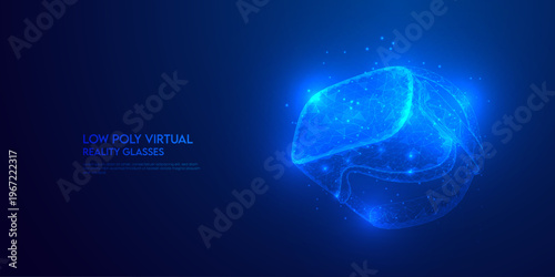 Abstract glowing virtual reality headset with blue particles, futuristic VR technology concept and digital innovation design
