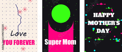 A collection of three vibrant greeting card designs for celebrating happy Mother's Day