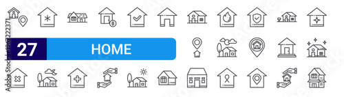set of 27 thin line home icons such as home, home, editable stroke vector illustration isolated on white