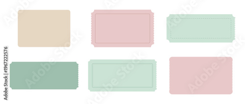 Collection of various colorful blank labels and tags in pastel shades for design projects isolated on transparent background, Vector