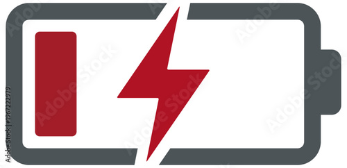 Low battery symbol with red lightning indicating severe power shortage and energy depletion crisis