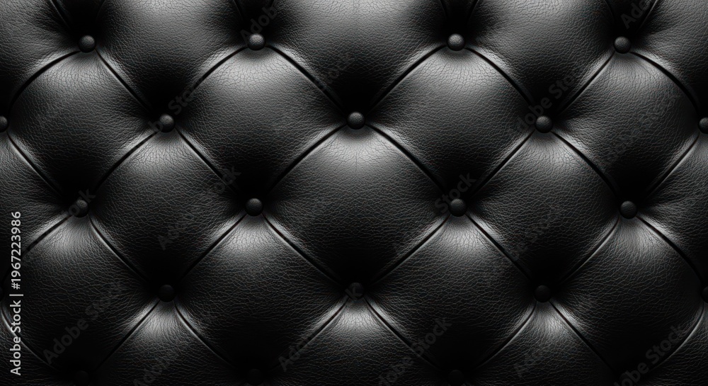 Naklejka premium Elegant Black Leather Upholstery with Diamond Pattern and Button Accents.