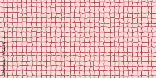 Cute romantic painted doodle check vector seamless pattern with irregular lines for girly designs and backgrounds for Valentine's Day. Eps 10
