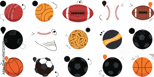 Sports balls icons set with football basketball soccer tennis baseball rugby and various athletic equipment illustration collection