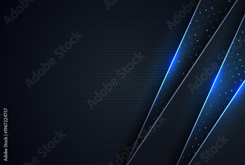 Abstract dark technology background with glowing blue square frame, futuristic digital design and modern neon light effect