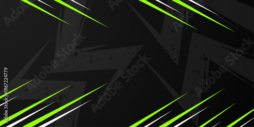 Dark abstract background with neon green sharp lines and dynamic geometric modern pattern