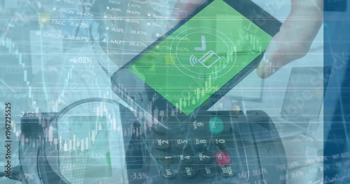 Animation of financial data processing over smartphone and payment terminal