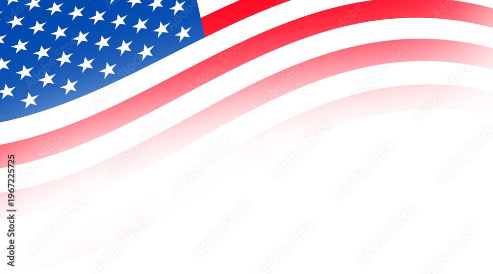 Fototapeta premium United states of America or usa waving flag with empty, blank, copy space on transparent background. for Independence Day Fourth of July Memorial Day and National Holiday Web Banner or Flyer Design