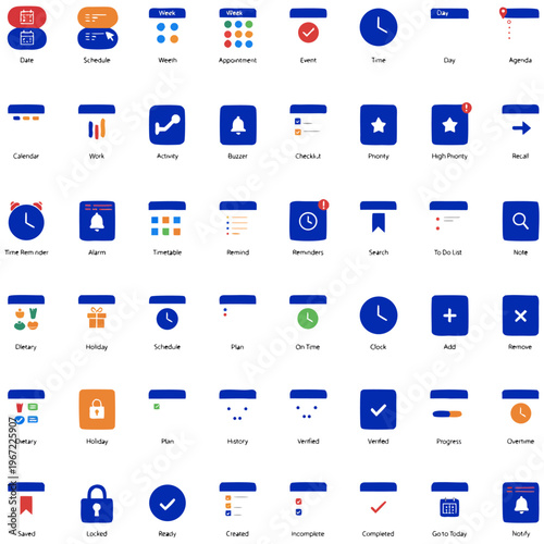 Calendar icon set. Containing date, schedule, month, week, appointment, event, time, planning, day, agenda, clock and more. Editable line icons. Vector illustration