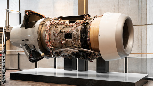 Canvas Print Jet engine undergoing maintenance in repair facility