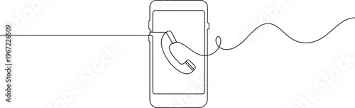 Continuous line drawing of phone call icon on smartphone simple modern illustration