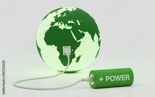 Green Energy Concept with Earth and Power Cable, Sustainable Electricity and Eco Technology Idea