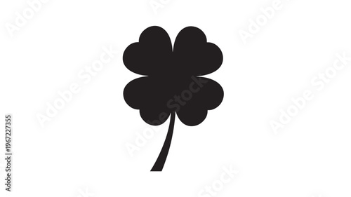 Clover black silhouette with stem on white background, symbol of luck and nature featuring shamrock, lucky charm, plant with botanical and icon
