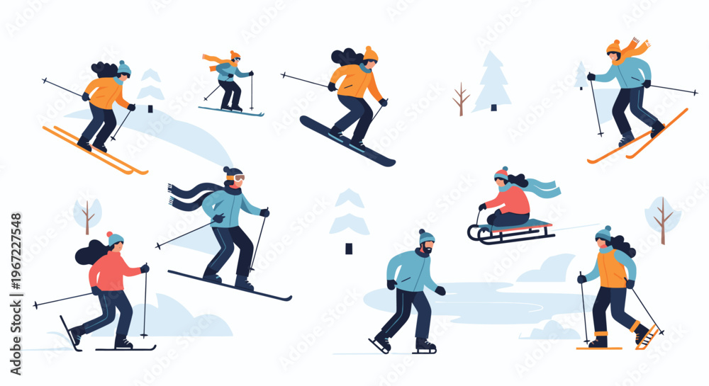 Fototapeta premium Skiers in Action on Snowy Slopes.