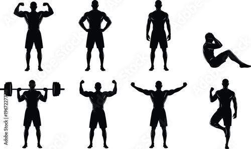 A collection of silhouettes showing various exercises