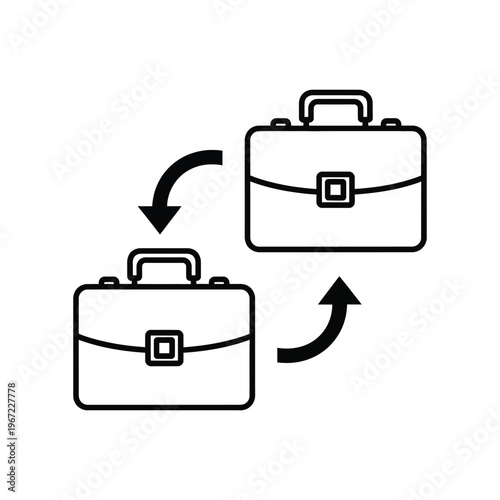 Minimalist line icon representing a job swap, career transition, or professional employee rotation between two business positions for corporate recruitment and HR concepts.