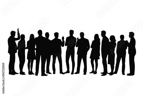 Group of people standing together in a black silhouette illustration