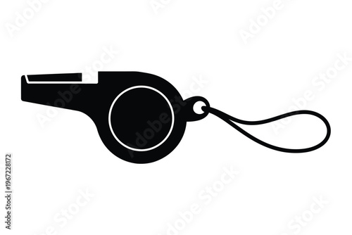 A black silhouette of a sports whistle with a lanyard attached
