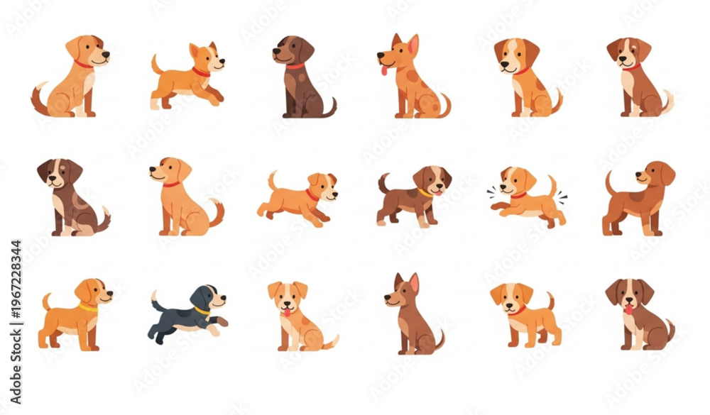 Fototapeta premium Dogs and puppy clip art vector set with cute pet characters in different poses