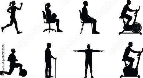 A group of people doing various exercises and activities