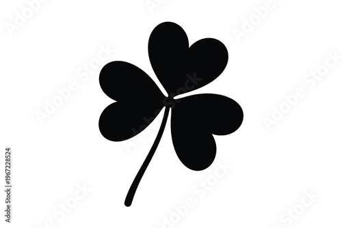 A simple black silhouette of a four leaf clover on a white background