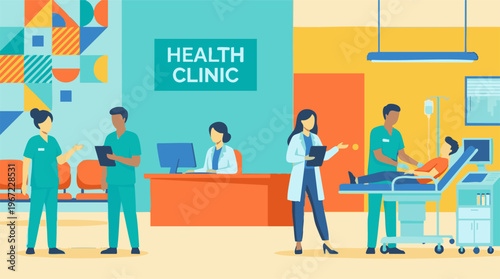 Medical staff and patient in a modern health clinic, healthcare services