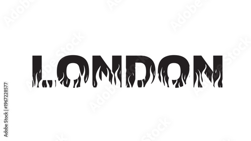 London city word text with flame effect and a white background in graphic design featuring typography, lettering, font with style and illustration