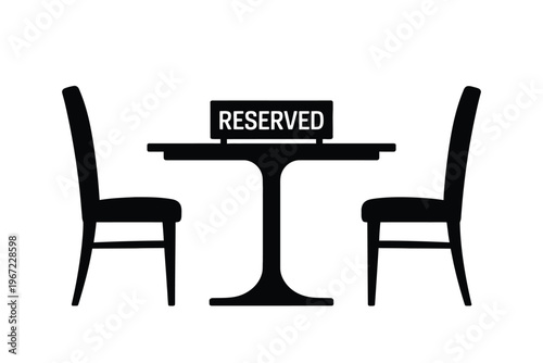 A simple black silhouette of a reserved table with two chairs