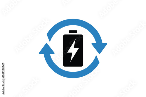 Battery recycling symbol a black battery with a lightning bolt and arrows