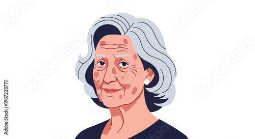 An illustration of a graceful elderly woman with white hair and skin blemishes (1)