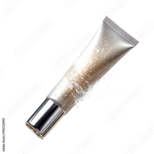 Silver cosmetic tube for beauty product isolated on transparent background
