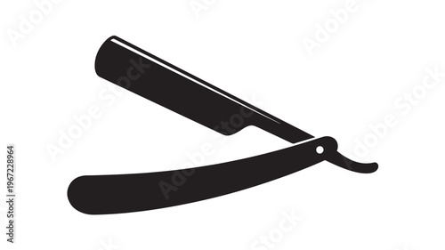 Razor blade icon with a sleek black silhouette, representing classic grooming and barbershop tools. featuring barber, shaving, cutthroat with vintage