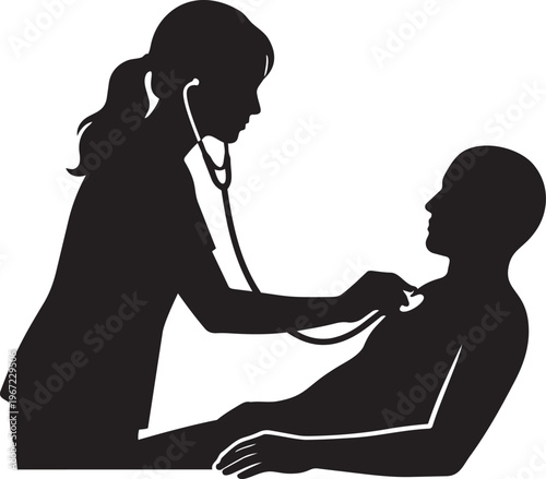 Doctor Examining Patient with Stethoscope Minimal Vector Silhouette Medical Illustration