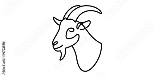 Minimalist One Line Drawing of a Goat Head