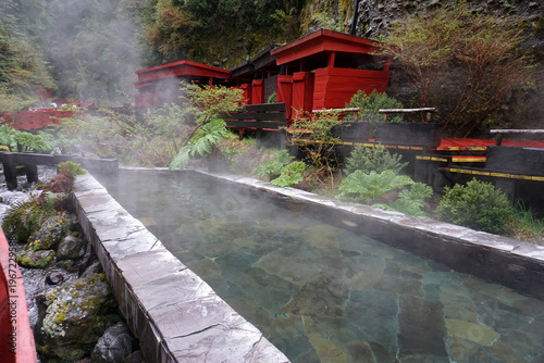 Termas Geométricas, thermal pool of volcanic hot springs located near the active Villarrica volcano, Pucon, Chile