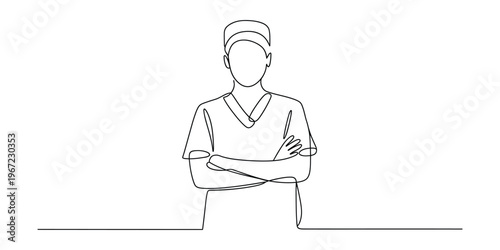 Continuous Line Drawing of a Doctor in Scrubs
